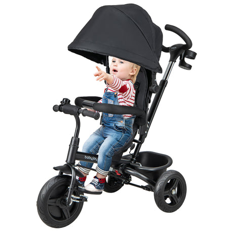 Triciclo para bebé 4 en 1, triciclo para niños pequeños con asiento reversible y arnés de seguridad de 5 puntos