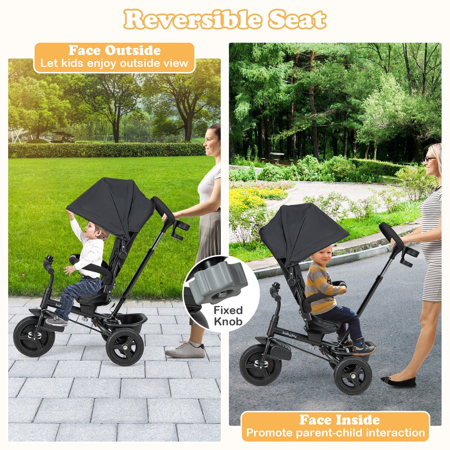 4-in-1 Baby Tricycle Toddler Trike with Reversible Seat and 5-Point Safety Harness