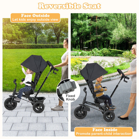 Triciclo para bebé 4 en 1, triciclo para niños pequeños con asiento reversible y arnés de seguridad de 5 puntos