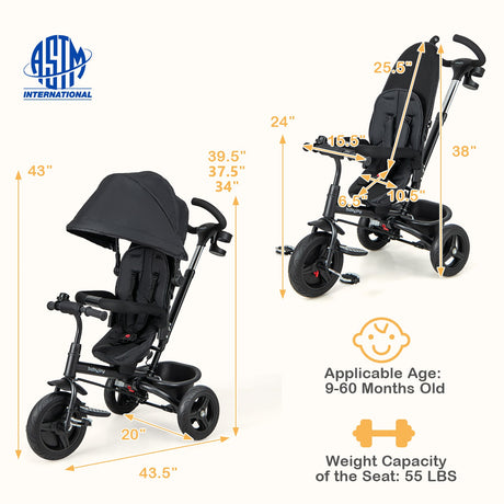 Triciclo para bebé 4 en 1, triciclo para niños pequeños con asiento reversible y arnés de seguridad de 5 puntos