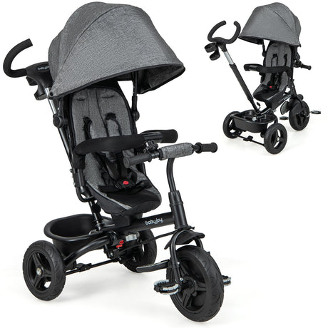 Triciclo para bebé 4 en 1, triciclo para niños pequeños con asiento reversible y arnés de seguridad de 5 puntos