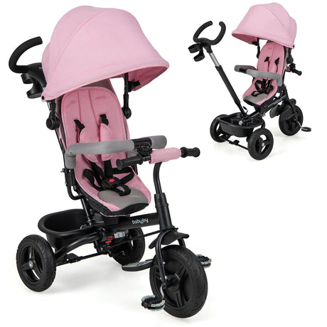 Triciclo para bebé 4 en 1, triciclo para niños pequeños con asiento reversible y arnés de seguridad de 5 puntos