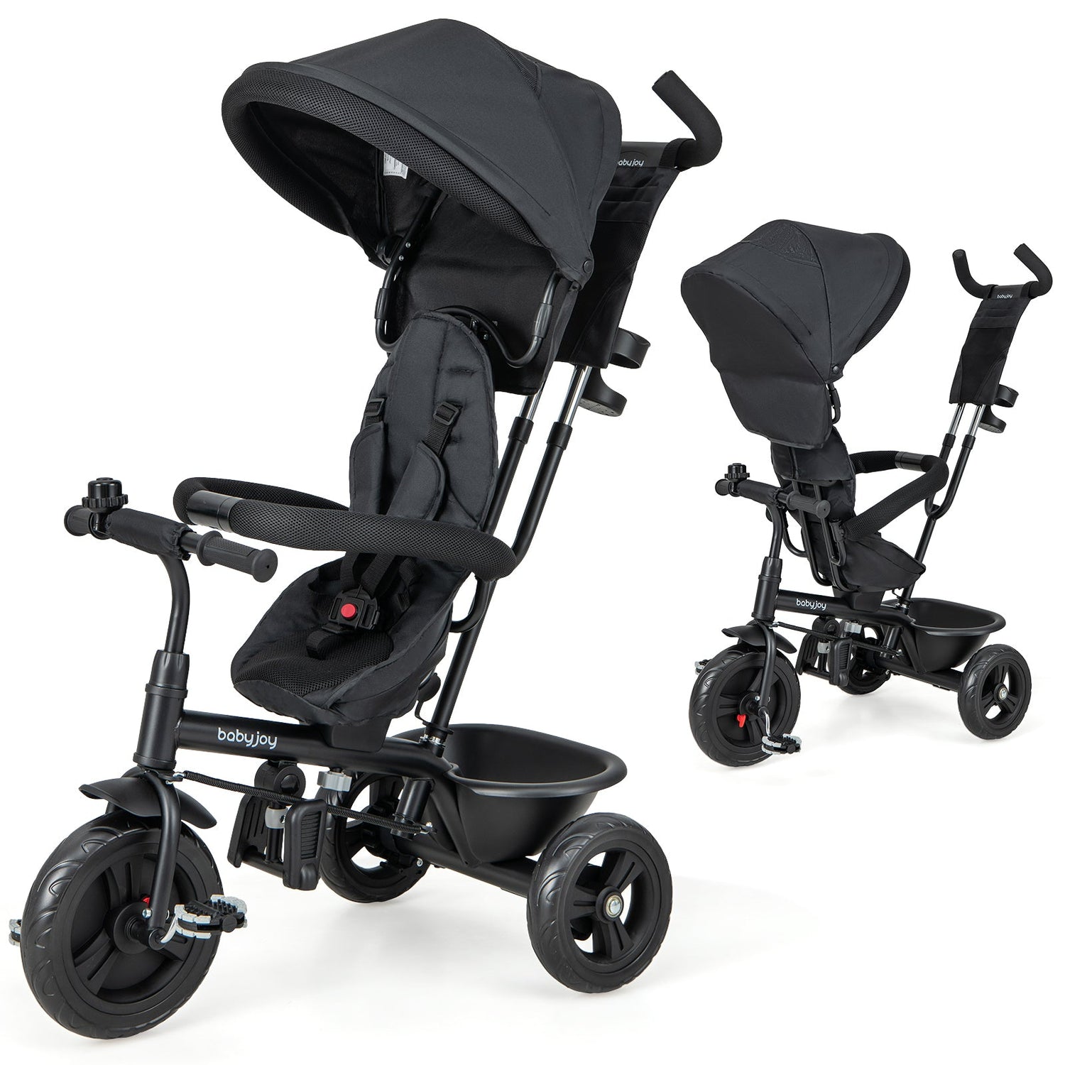 Triciclo para bebé 4 en 1 con capota extraíble y asa de empuje ajustable