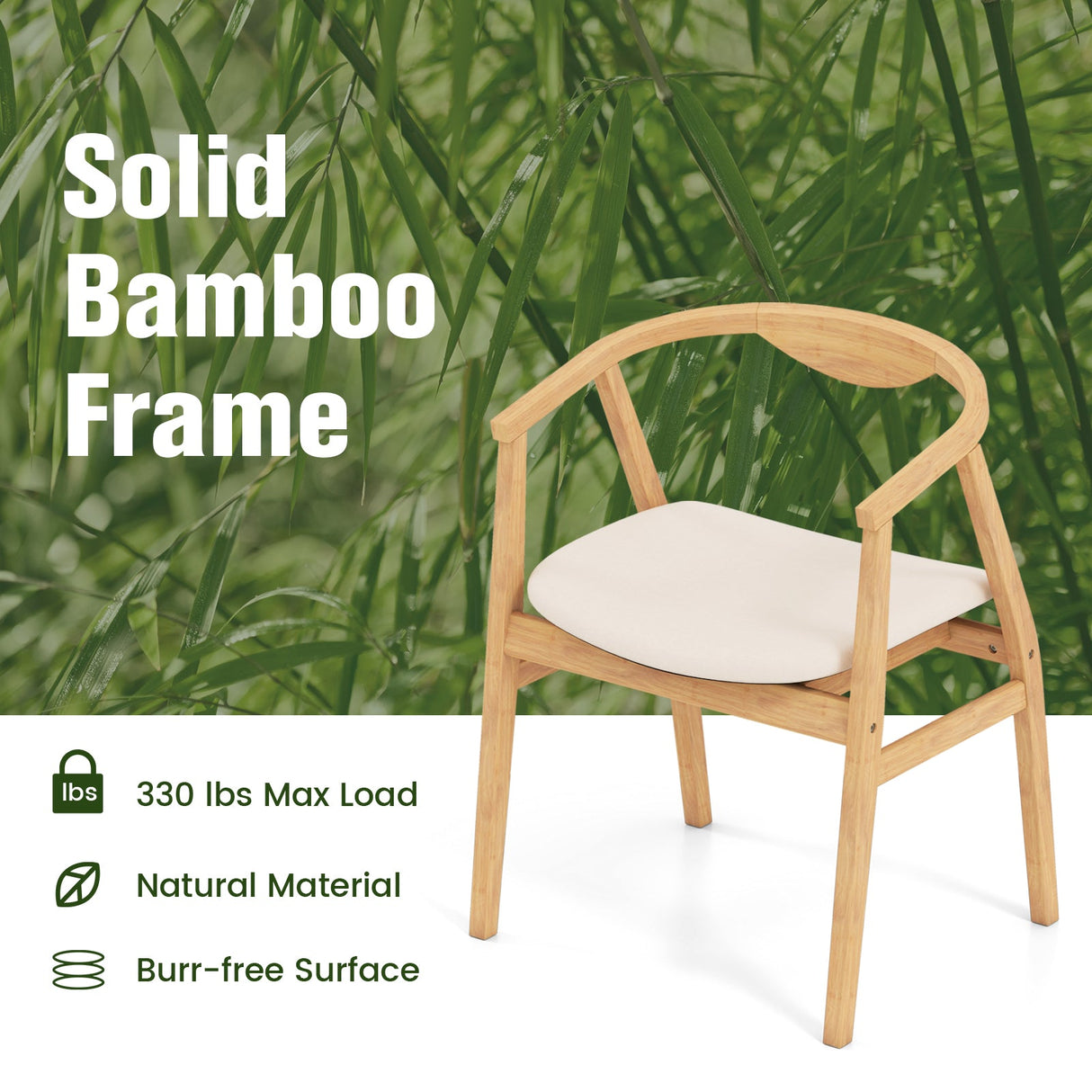 Sillón auxiliar de bambú con reposabrazos y respaldo curvo - Natural