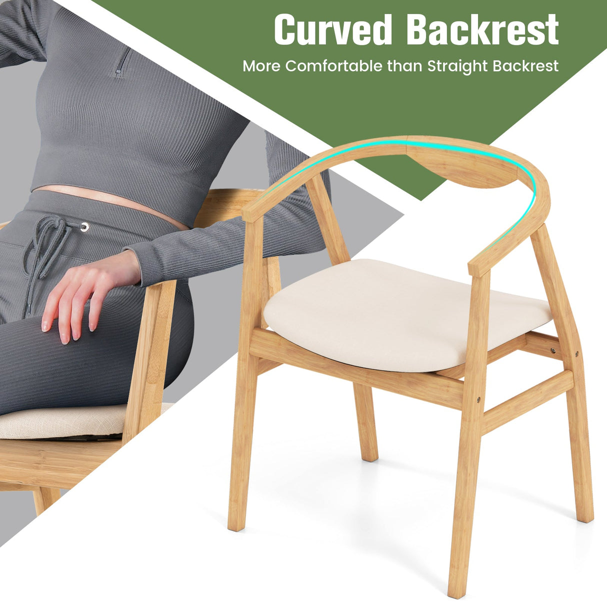 Sillón auxiliar de bambú con reposabrazos y respaldo curvo - Natural