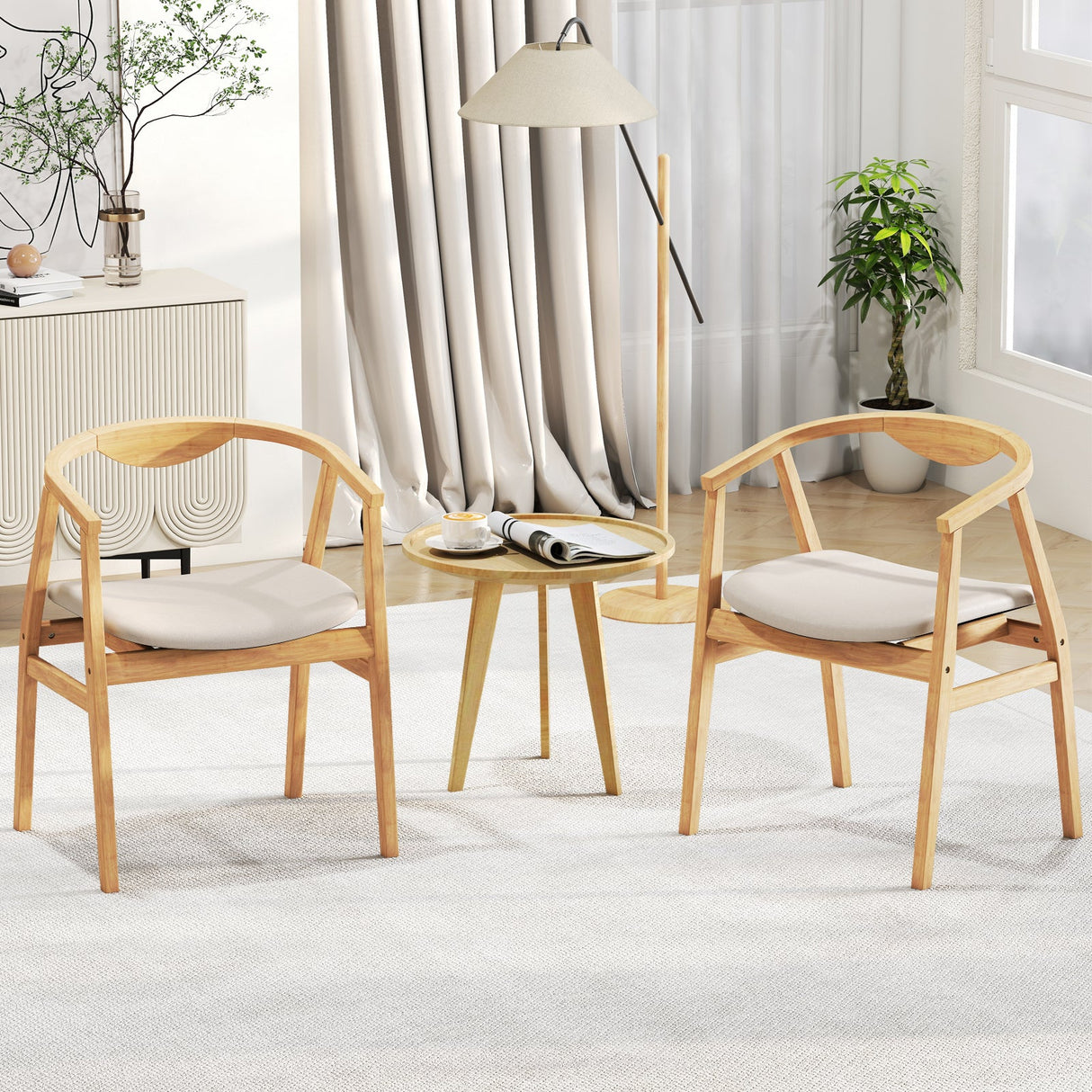 Sillón auxiliar de bambú con reposabrazos y respaldo curvo - Natural