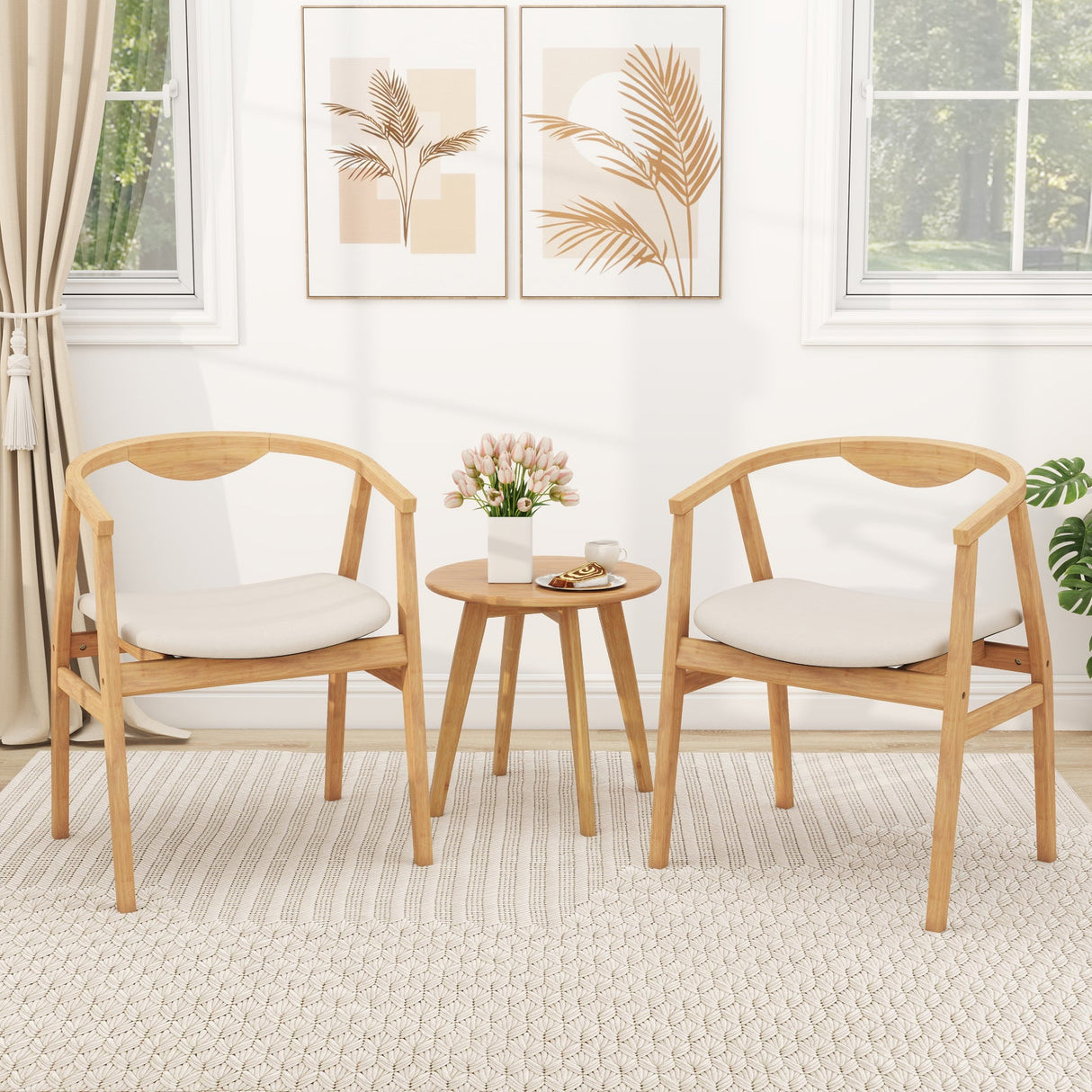Sillón auxiliar de bambú con reposabrazos y respaldo curvo - Natural
