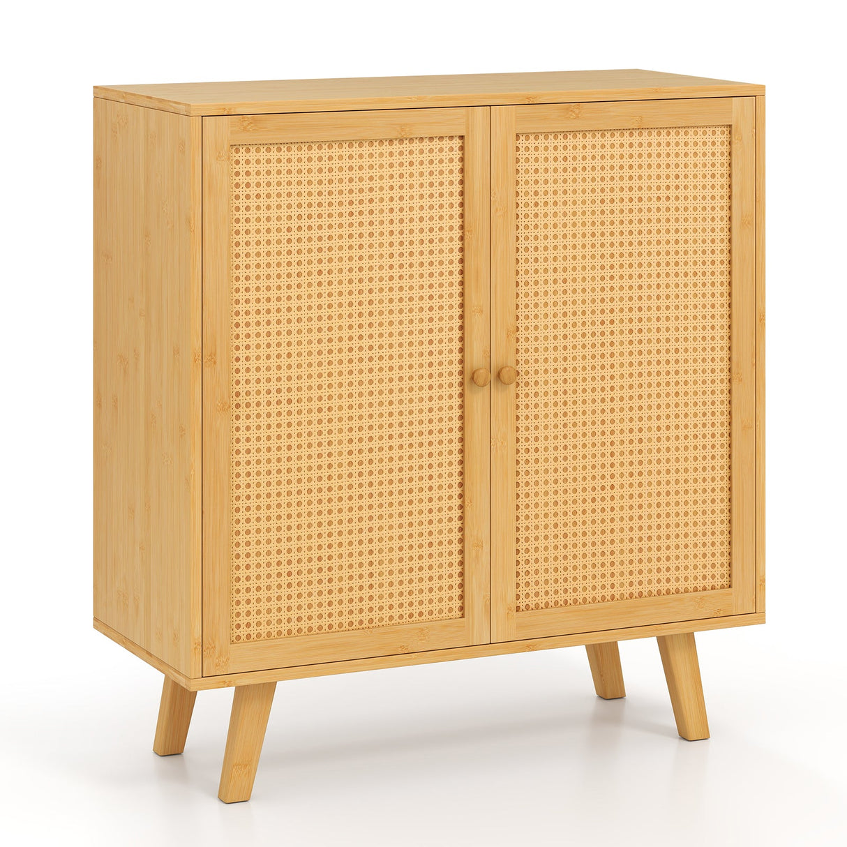 Gabinete de almacenamiento tipo bufé de bambú con puertas de ratán PE y alacena de cocina independiente - Natural