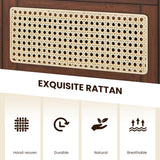 Mesita de noche de ratán de bambú con cajón y patas de madera maciza