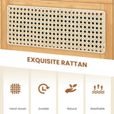 Mesita de noche de ratán de bambú con cajón y patas de madera maciza
