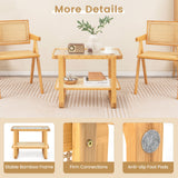 2-tier Bamboo Side Table with Glass Top-Natural