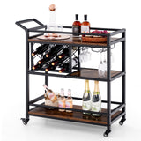 Carrito de bar de 3 niveles con ruedas Carrito de servicio para cocina con botellero y copero