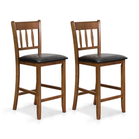Juego de 2 sillas de bar de 25.5 pulgadas de altura de mostrador con respaldo, asiento acolchado - Nogal