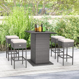 Juego de mesa de bar de mimbre para exteriores de 5 piezas con estantes de almacenamiento ocultos-Blanco