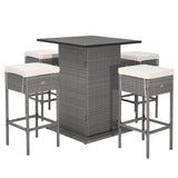 Juego de mesa de bar de mimbre para exteriores de 5 piezas con estantes de almacenamiento ocultos-Blanco