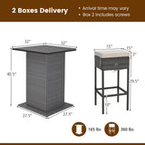 Juego de mesa de bar de mimbre para exteriores de 5 piezas con estantes de almacenamiento ocultos-Blanco