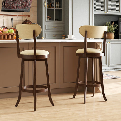Taburetes de bar de 30.5 pulgadas, juego de 2 taburetes de bar giratorios altos con asiento y respaldo acolchados - Marrón