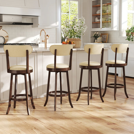 Taburetes de bar de 30.5 pulgadas, juego de 2 taburetes de bar giratorios altos con asiento y respaldo acolchados - Marrón