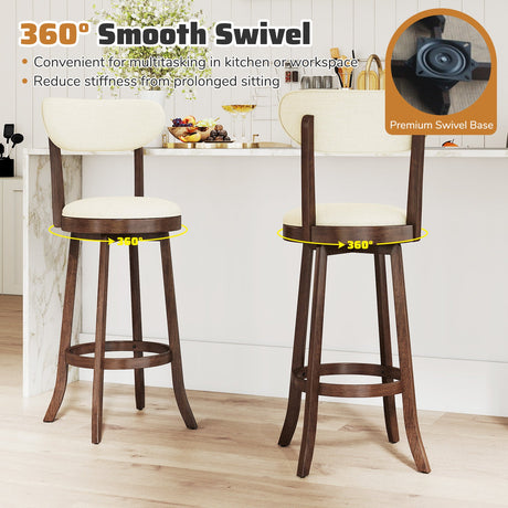 Taburetes de bar de 30.5 pulgadas, juego de 2 taburetes de bar giratorios altos con asiento y respaldo acolchados - Marrón