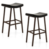 Juego de 2 taburetes de bar con asiento de silla de montar tapizado en cuero sintético y reposapiés - Marrón