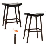 Juego de 2 taburetes de bar con asiento de silla de montar tapizado en cuero sintético y reposapiés - Marrón