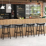 Juego de 2 taburetes de bar con asiento de silla de montar tapizado en cuero sintético y reposapiés - Marrón