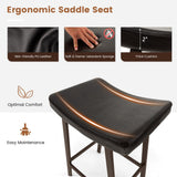 Juego de 2 taburetes de bar con asiento de silla de montar tapizado en cuero sintético y reposapiés - Marrón