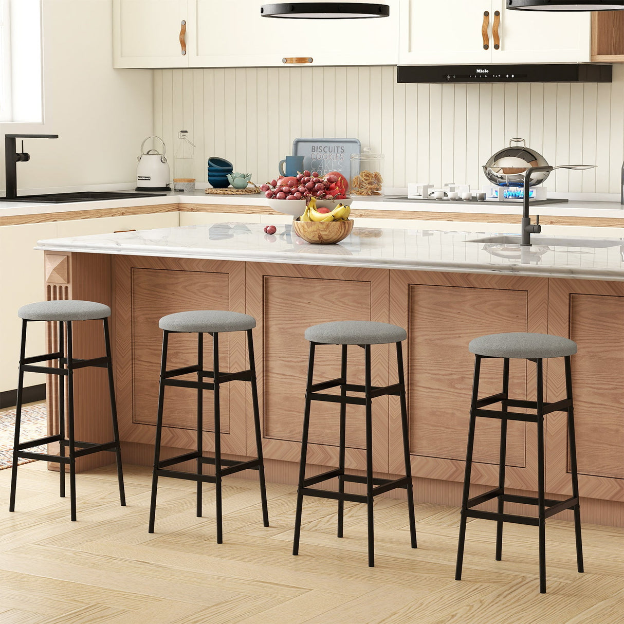 Bar Stools Set of 2 with Sturdy Metal Frame and Footrest