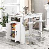 Mesa de bar de mármol sintético con 7 ganchos para colgar y compartimento - Blanco