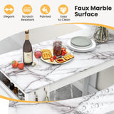 Mesa de bar de mármol sintético con 7 ganchos para colgar y compartimento - Blanco