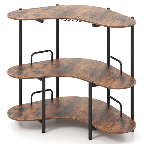 Mesa de Bar para Licores de 3 Niveles con Estantes para Copas y Estantes de Almacenamiento