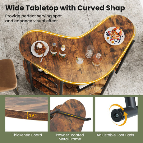 Mesa de Bar para Licores de 3 Niveles con Estantes para Copas y Estantes de Almacenamiento