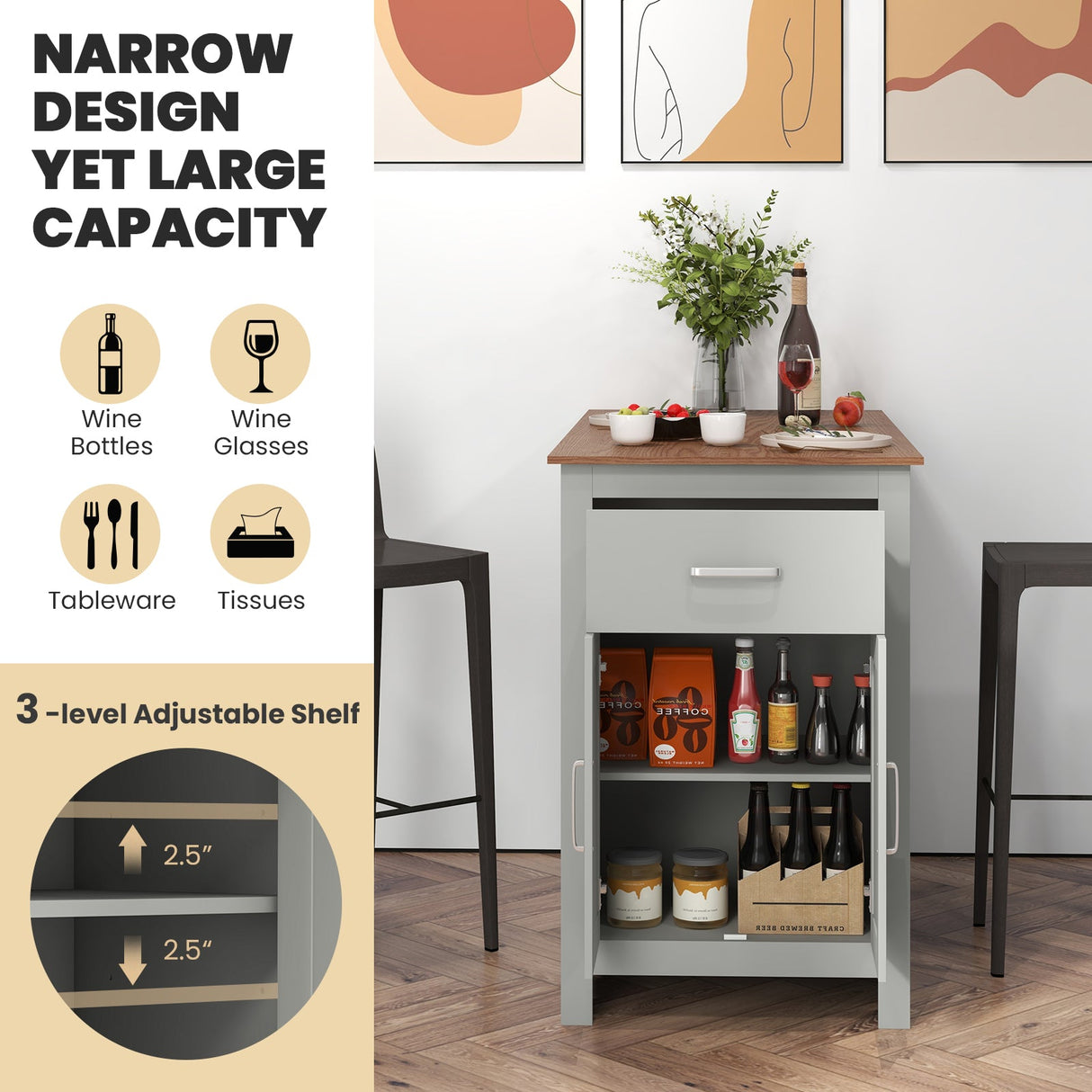 Mesa alta de bar con mueble de almacenamiento y cajón
