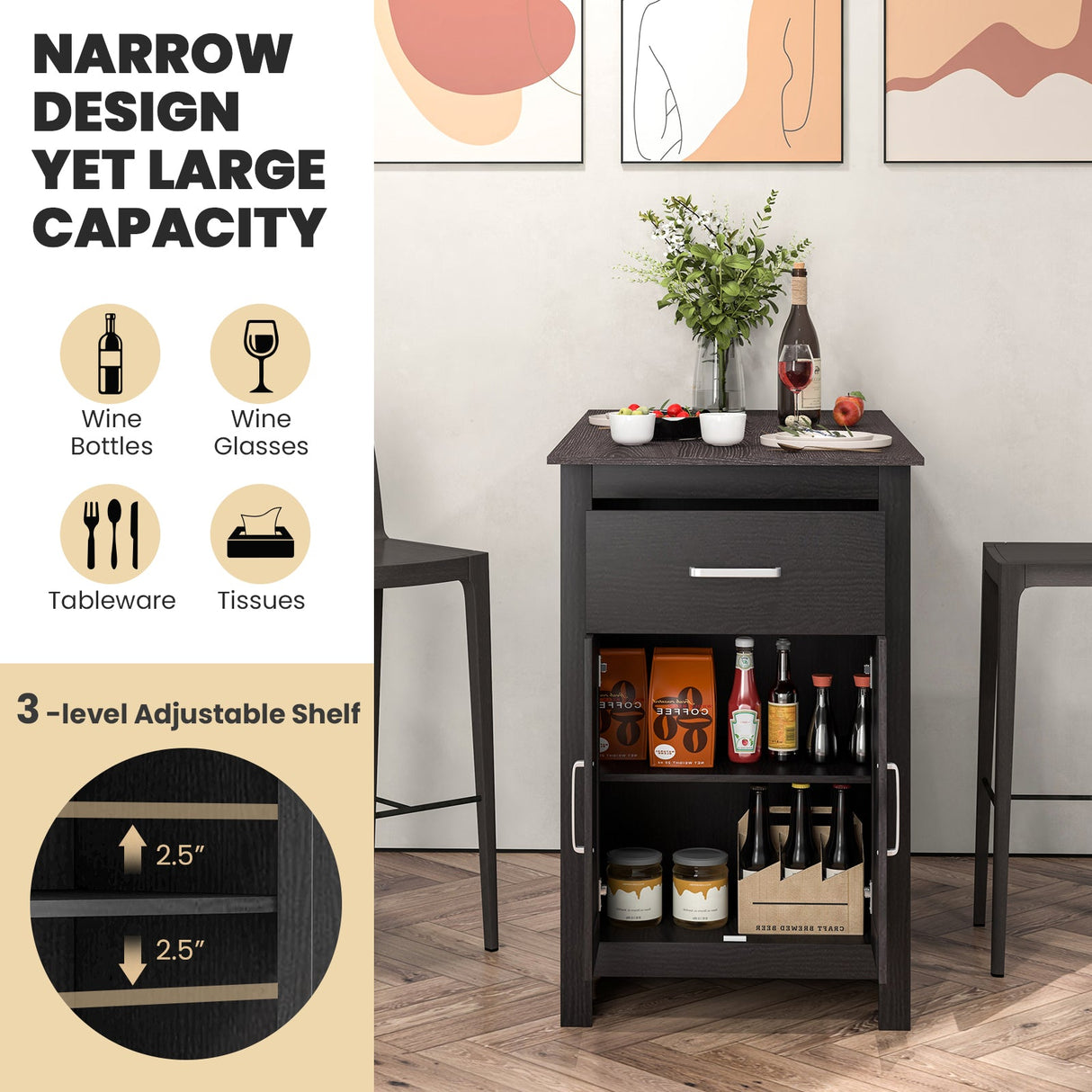 Mesa alta de bar con mueble de almacenamiento y cajón