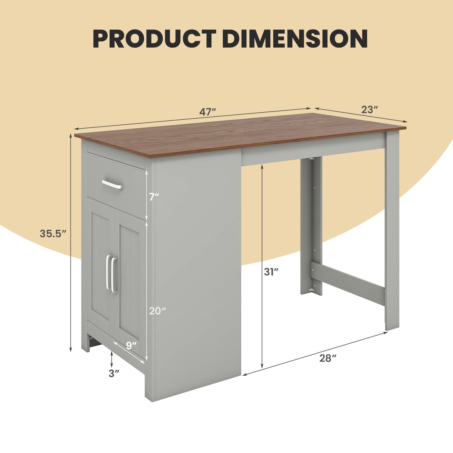 Mesa alta de bar con mueble de almacenamiento y cajón