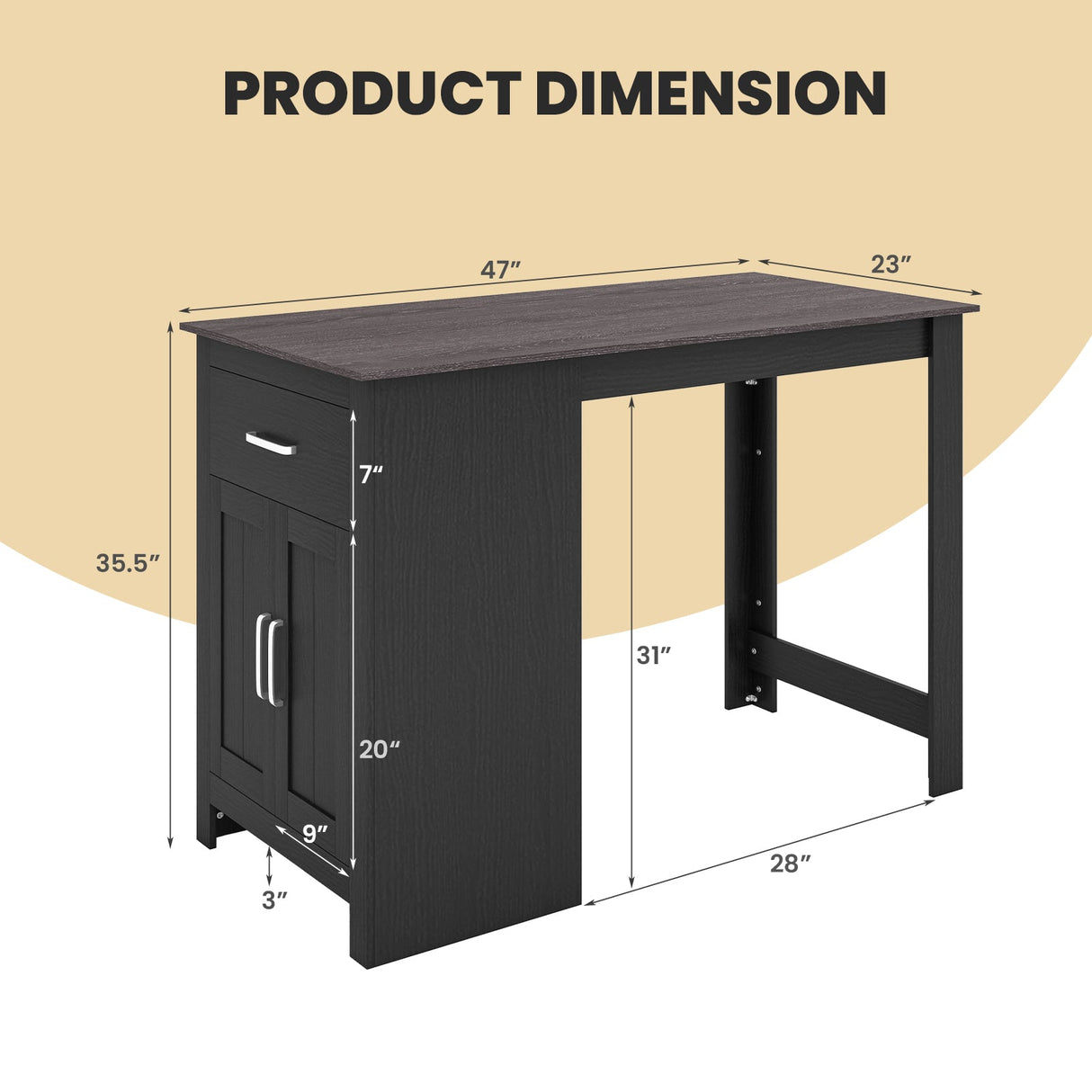Mesa alta de bar con mueble de almacenamiento y cajón