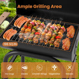 Barrel Charcoal Grill with Foldable Side Table and Thermostat-Black