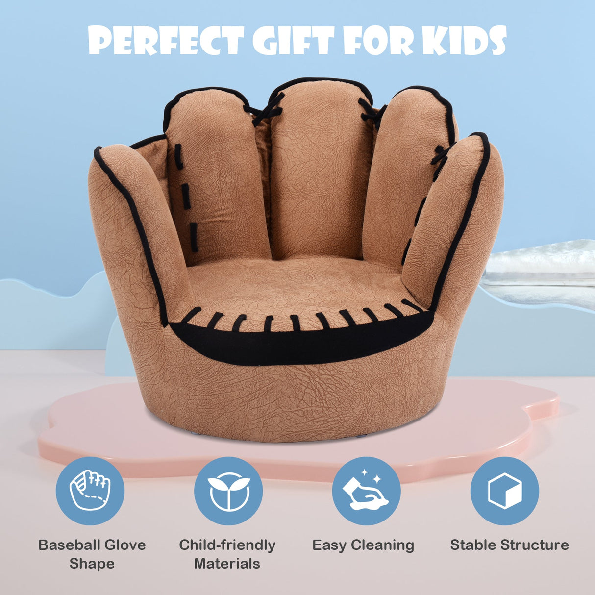 Sofá tapizado infantil con forma de guante de béisbol de cinco dedos para el hogar