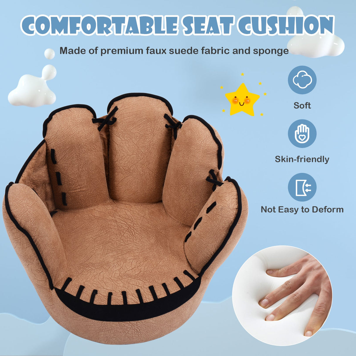 Sofá tapizado infantil con forma de guante de béisbol de cinco dedos para el hogar