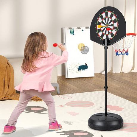 Canasta de baloncesto 2 en 1 para niños con altura ajustable y diana