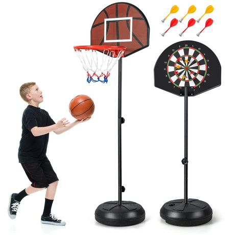 Canasta de baloncesto 2 en 1 para niños con altura ajustable y diana