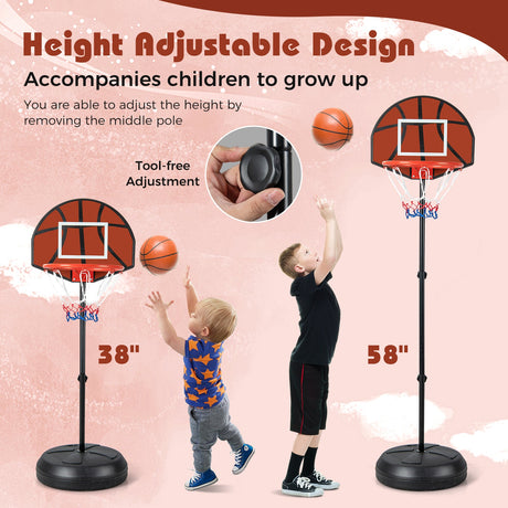 Canasta de baloncesto 2 en 1 para niños con altura ajustable y diana