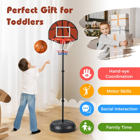 Canasta de baloncesto 2 en 1 para niños con altura ajustable y diana