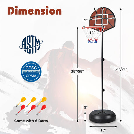Canasta de baloncesto 2 en 1 para niños con altura ajustable y diana