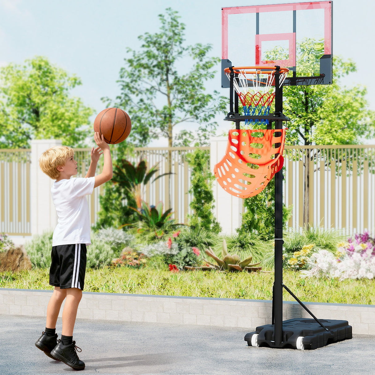 Accesorio de Retorno de Baloncesto con 4 Ganchos Desmontables sin Herramientas (Apto para Aros de 18 Pulgadas)