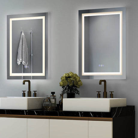 Espejo de pared antiniebla para baño de 32 x 24 pulgadas con luz colorida