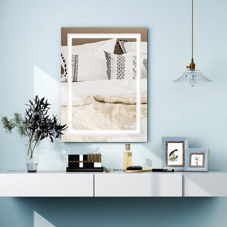 Espejo de pared antiniebla para baño de 32 x 24 pulgadas con luz colorida