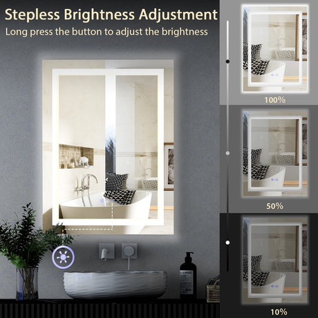 Espejo de pared antiniebla para baño de 32 x 24 pulgadas con luz colorida