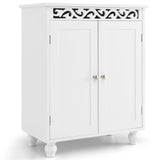 Armario de baño independiente con estante ajustable y patas de madera maciza - Blanco