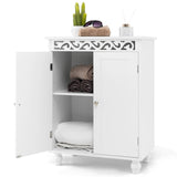 Armario de baño independiente con estante ajustable y patas de madera maciza - Blanco